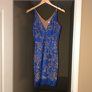 Dress the Population Allie Lace Mini Dress in Cobalt Blue, Size Small.